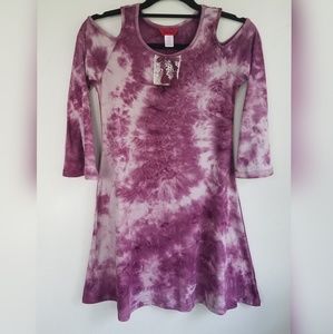 Girls Purple Tie Dye Cold Shoulder Dress
